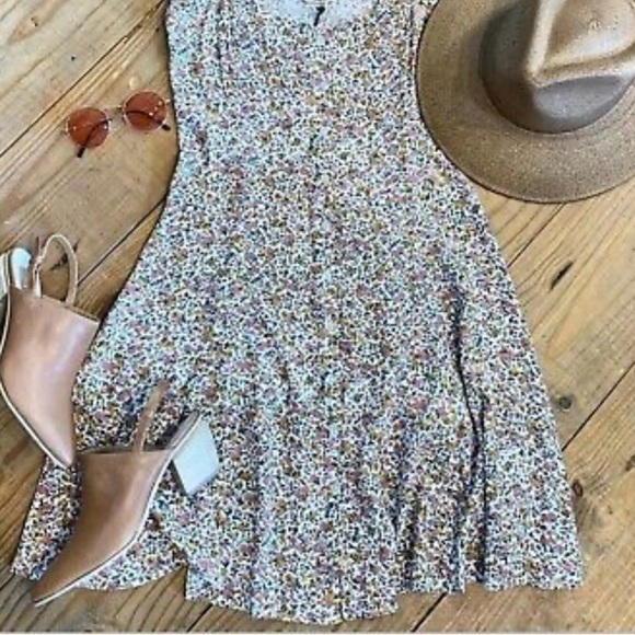 Forever 21 Blue Green A-line Mini Dress dainty floral Flutter Sleeves size Small - Picture 1 of 10